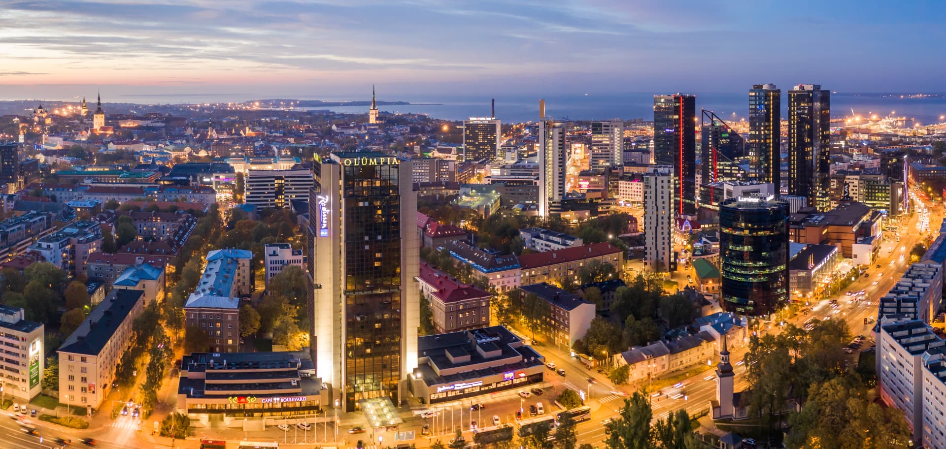 Modern Tallinn skyline at dusk